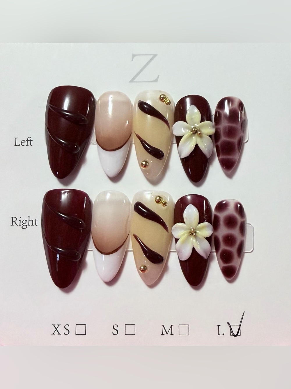 Elegant Maroon & Cream Floral Press-On Nail Set